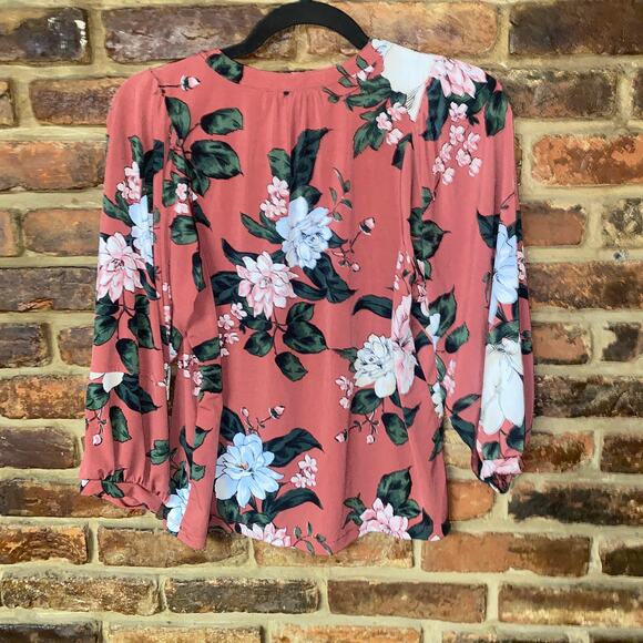 Talbots Rust Floral Long Sleeve Split Neck Liquid Knit Top Women's Size XS - Picture 7 of 7